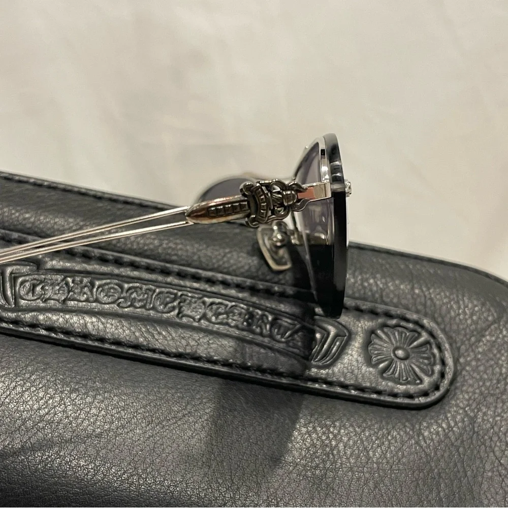 CHROME HEARTS Vintage NWOT Sterling Silver Blue Wire Frame Metal Logo Sunglasses - Picture 4 of 13